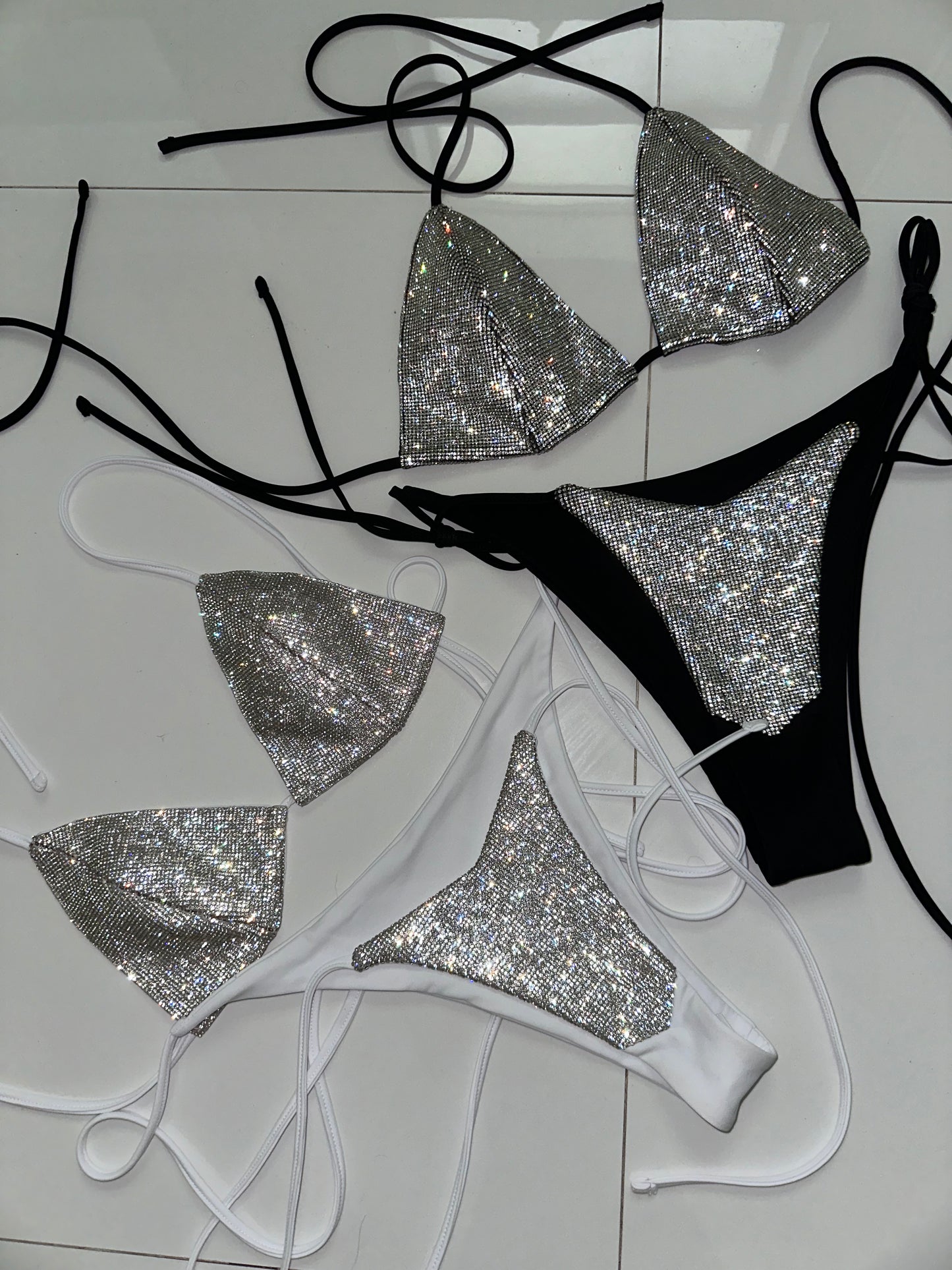 Sparkling Diamonds Swimwear Set White